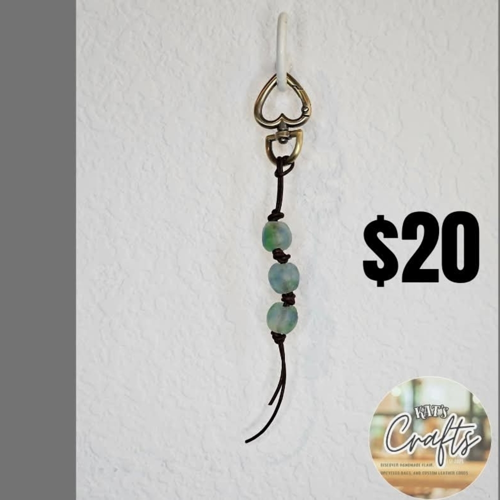 Handcrafted Beaded Keychain with Green Accents